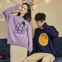 Tang Lion 2020 autumn winter new couple sweater mens and womens wear fruit loose round