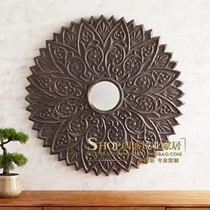 Liou mirror American classical art carved wall mirror European creative background wall porch Wall Wall Wall decorative mirror