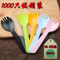 Plastic dessert spoon disposable fruit fork cake fork spoon fruit fishing spoon dessert spoon separate bulk 1000