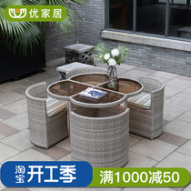 Creative Outdoor Leisure Rattan Choreography Table And Chairs Combo Outdoor Patio Sun Light House Terrace Garden Vine Chair Tea Table Suit