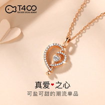 T400 Sterling Silver Necklace Female Clavicle Chain Rose Gold Rotatable Pendant More than One Said Love You Birthday Gift