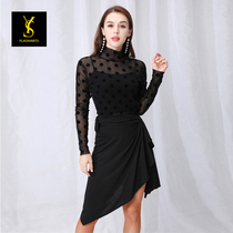 Latin dance practice suit womens suit mesh training black 2019 new Latin dance skirt skirt adult sexy