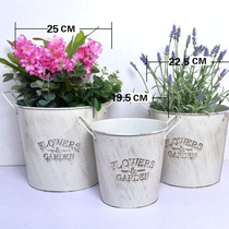 Iron flower bucket retro white iron bucket storage bucket ornaments flower Flower bucket does not leak water wake up flower bucket floor vase