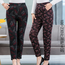 200 Jin plus fat size fat mother middle-aged camel high waist pants grandma padded knee pads plus velvet cotton pants