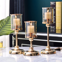 American dining table candlestick ornaments Light luxury simple modern Nordic Romantic Retro household European glass cover candle holder