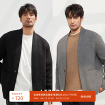LEZORA wool reworked knit splicing large pocket daw-robe cardiovert jacket man