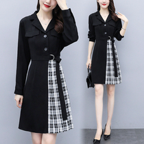 Large size fat sister dress 2021 autumn new fashion thin meat stitching plaid pleated age-reducing skirt