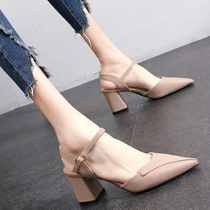 Hong Kong one-word buckle Baotou sandals womens single shoes new 2021 summer Joker sexy fairy wind heels heels