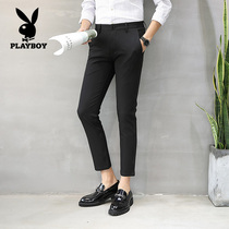 Playboy casual pants mens youth thin section Korean business slim small feet nine-point trousers trend pants mens summer