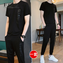 Summer New Ice Silk short sleeve T-shirt mens Tide brand set foot sports pants thin casual shirt two-piece set