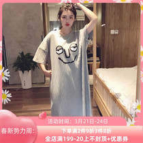 Japanese Gelato Summer Loose Big Code Sleeping Dress Cute With Strange Expression Pyjamas Short Sleeve Pit Bar Pure Cotton Home Clothes
