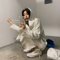 Lagirl Korean 22 early spring new fashion loose solid color casual hooded dress