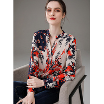 Heavy silk shirt womens European goods European station printed long-sleeved 2021 autumn new 100% mulberry silk shirt top