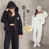 Girls Childrens Wear 2022 Autumn Girls Sports Suit Casual Zipper Jacket Kids HoodEdit Three-Piece Set