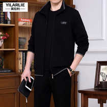 Middle-aged sports suit mens spring and autumn casual large size jacket Dad autumn three-piece set running exercise sportswear