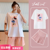 Pregnant Women summer suit fashion 2021 summer short sleeve T-shirt Korean version of loose top shorts casual two-piece tide