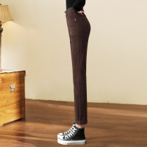 Curry Straight Drum Jeans Woman 2022 Spring Autumn New High Waist Display Slim Elastic 100 Hitch Loose Casual Smoke Pipe Pants