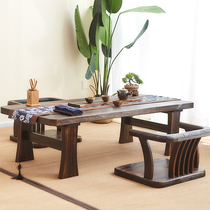 New Chinese solid wood large board table living room Japanese tea table tatami low table Zen tea table balcony tatami tea table