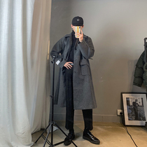 Hualun gray wool coat Mens long Korean version loose winter wool coat Couple coat