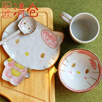 He Guang Xiaozhu kitten cat cat cat Hand painted underglaze color plate bowl cup tableware creative gift