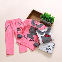 2022 Spring Cartoon All-cotton Girl Sports Suit Baby Sweatpants Two Pieces Sets Childrens Casual Suit