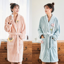 Bathrobe womens long autumn and winter plus velvet thickening absorbent quick-drying coral velvet non-cotton coat pajamas robe home clothes