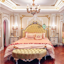 Isabella European style retro romantic blue purple color sculpted florist hand-painted solid wood large bed bedroom furniture