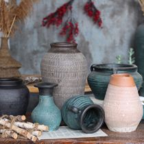 New clay jar vase cornhouse vintage flower pot retro dried flower earthen pottery jar breathable fleshy pot clay jar mud jar