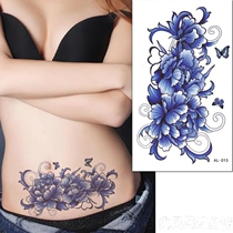 Blue Peony Flowers Waterproof Female Persistent Emulation Tempting Floral Arm Leg Tummy Belly Breaking of Scar Tattoo stickers