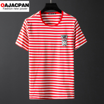 European station mercerized cotton short-sleeved mens T-shirt striped round neck sea soul shirt summer clothes mens slim clothes long sleeve trendy men t