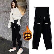 Pregnant women pants autumn and winter wear casual trousers plus velvet leggings thick women loose wide leg pants autumn and winter clothes