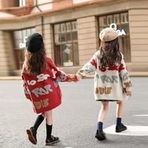 Girl coat 2020 new spring and autumn dress foreign childrens dress Net red fashionable knitted autumn sweater cardigan
