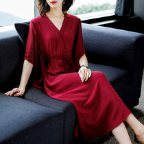 Red dress high-end early autumn 2021 new temperament is thin over-the-knee very fairy French niche plus-size skirt