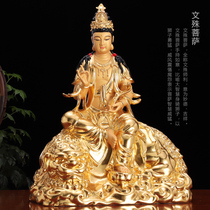 Manjushri Samantabhadra Buddha statue Manjushri Bodhisattva pure copper paste gold large mount Huayan three holy Spirit statue Temple ornaments