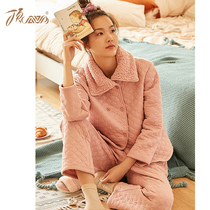 Top Guagua small size home clothes womens winter thickened warm air layer pajamas Three-layer padded thickened pajamas set