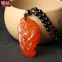 Yao Can Red Agate Pendant Overnight Pendant Male and Female Agate Necklace