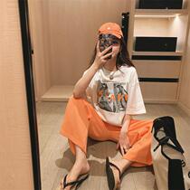  Pregnant womens summer suit Spring and summer net red maternity clothes shake sound tide hot mom personality sports go out to reduce the age of two-piece suit