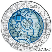 Austria 2019 niobium metal mosaic (17) artificial intelligence color silver coin niobium coin silver coin silver niobium coin