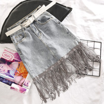 Denim skirt women Summer high waist slim hip skirt 2020 spring new versatile fringe sequins fashion skirt