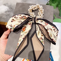 Pearl ribbon fashion light luxury silk scarf hair band Korean Net red temperament head rope Super fairy tying hair headdress women