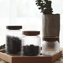 Japanese Acacia wood-covered glass kitchen storage tank grain grain coffee sealed storage tank large capacity seasoning tank