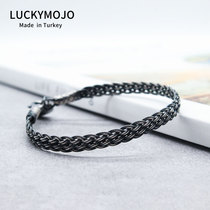 Turkey imported Sterling Silver Bracelet Mens tide fashion retro silver silk woven bracelet female ins Wind BR-119