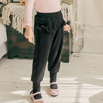 Boat mouse girls pants velvet thickened autumn and winter 2020 new Korean version of the foreign style black ribbed childrens casual pants