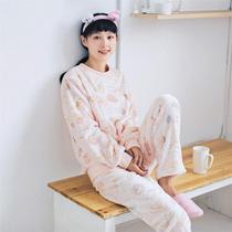 Autumn and winter coral velvet long-sleeved pajamas female cute Korean version thickened winter student flannel homewear suit