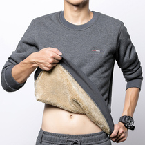 Sweater plus velvet thickened middle-aged man dad dress round neck lamb velvet base shirt long sleeve mens shirt