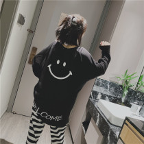Mid-length style long sleeve pyjamas woman pure cotton sweet and cute smiley face Home Clothing Easy and large size Two suits can be worn outside