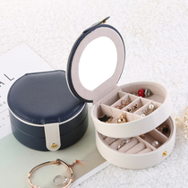 Round portable jewelry box Princess European style Korean mini luxury simple earrings earrings stud hand jewelry storage box