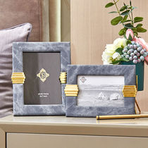 Light luxury modern simple gray blue leather metal photo frame table desktop wedding photo model room 67 inch decorative photo frame
