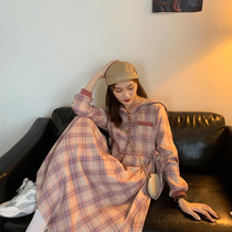 Dress autumn 2019 new long sleeve temperament casual fashion foreign air Korean version waist navy wind students sweet