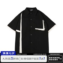 PCLP (PERCLIPS) spliced short-sleeved shirt burrs destroy the trend deconstructed tooling Japanese half-sleeved shirt